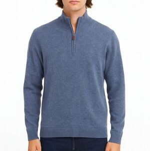 Alan Flusser Mens Blue 100% Cashmere Sweater Quarter Zip Size L Quiet Luxury